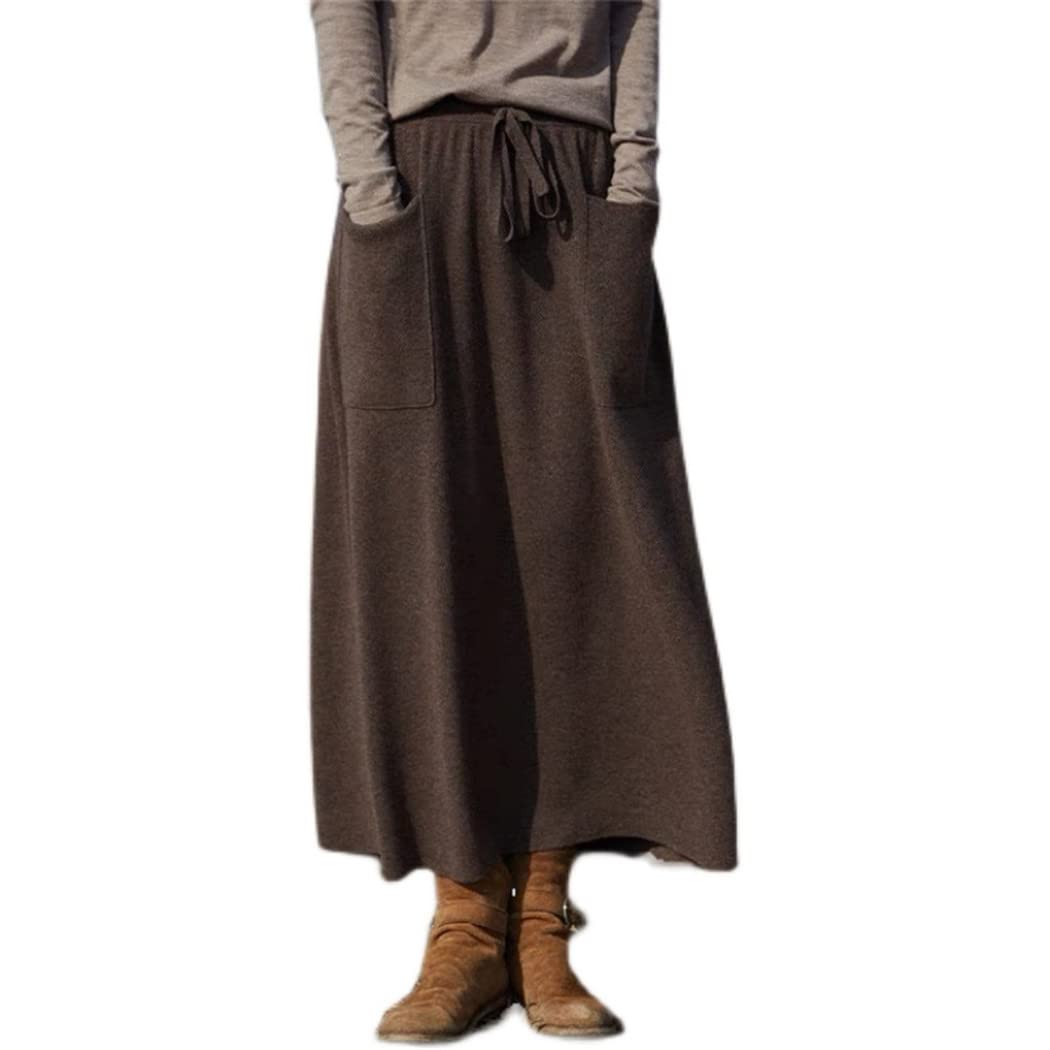 FULBHPRINT Gonne di lana 100% delle donne, gonne di cachemire allentate lunghe dell'autunno inverno delle donne, Nero , M