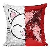 Fabulous Kissen mit Paillettenbezug Rot Katze Lächelnd Glücklich Japan Manga Kawai Kinderdarstellung