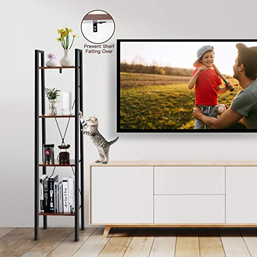 image for Industrial Ladder Shelf, 4-Tier Bookshelf, Plant Flower Stand, Multipu