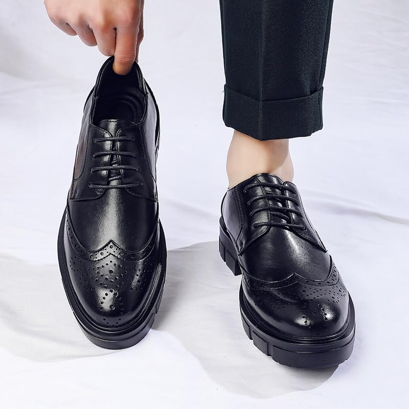 Italian Leather Lace Up Slip Resistant Block Heel Men Dress Oxford Fashionable Wedding Prom Casual Shoes3