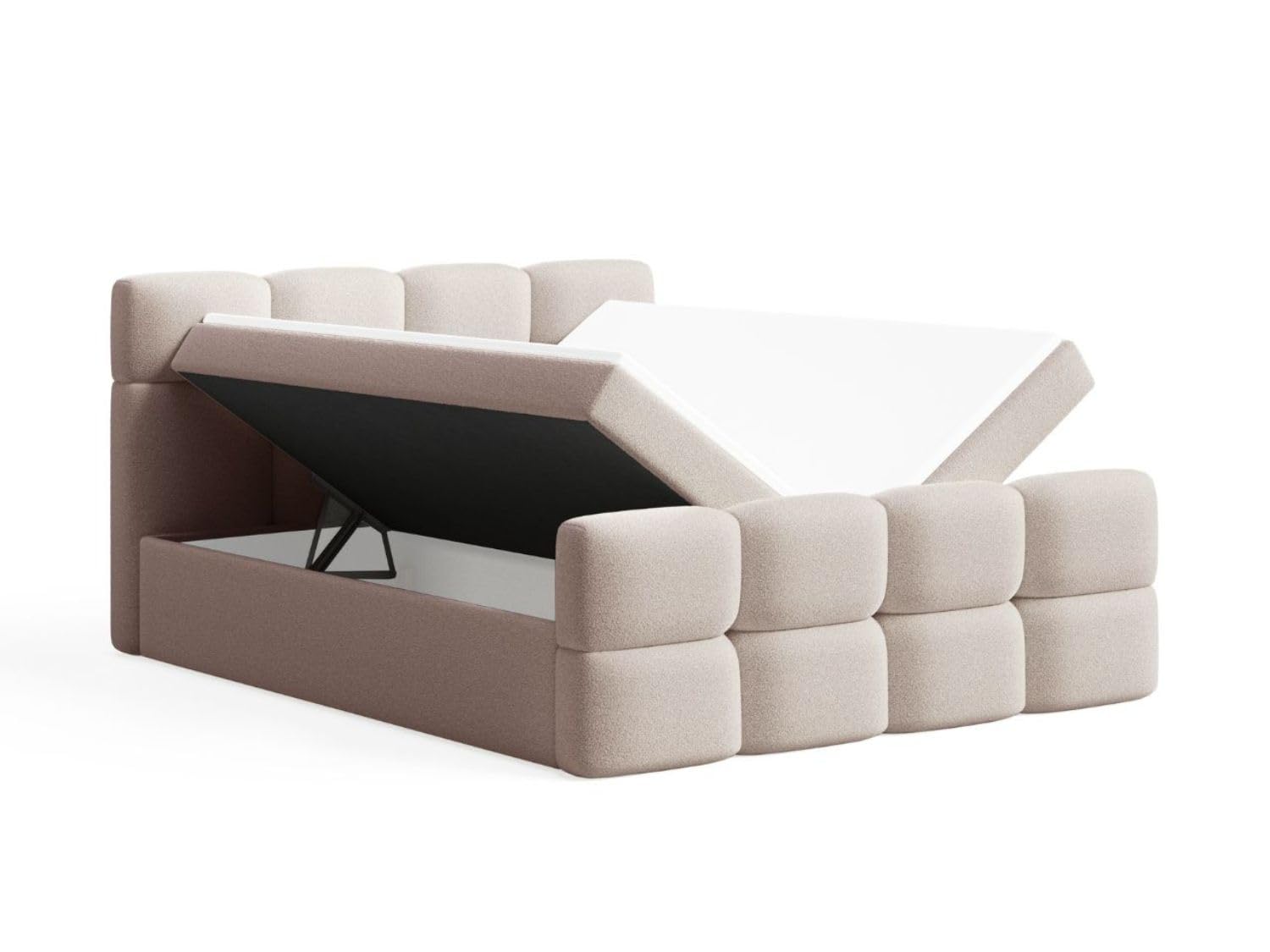 GRAINGOLD Rivon Bett, Boxspringbett mit Bettkasten, Polsterbett mit Bonell-Matratze, Boucle Stoff, mit Topper, mit Kopfteil (Beige, 160x200)