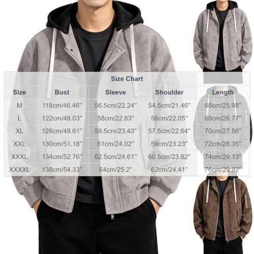 fartey Faux Leather Jacket Men Hooded Full Zip Bomber Sleeve Pocket Coats - image 6