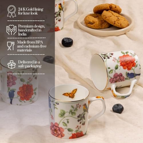 Image of GOLDEN QUEEN'S Handcrafted Tea Cups - Set of 6 | Ideal for Everyday Tea and Coffee, Enhancing Your Daily Rituals (Wildflower Garden)