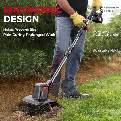 SOARFLY Cordless Electric Tiller for Gardening, Total 8.0Ah Battery Powered Mini Cultivator with 2×4.0AH Batteries & Charger, 9" Width, 6.6" Depth, 48 Steel Tines Rototiller for Soil Cultivation