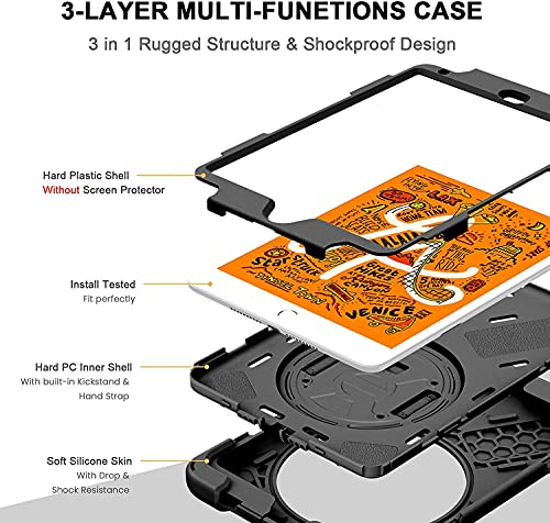 Gerutek for iPad Mini 5/4 Case,Heavy Duty Shockproof Rugged Tough Case with Pencil Holder,360 Rotating Stand&Hand Strap&Carry Strap Protective Cover for Mini 5/iPad Mini 4 - Image 4