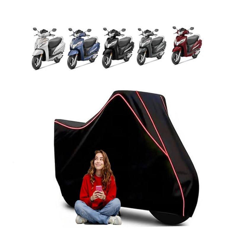Image of Activa 3G Scooty Bike Cover Water Resistant Outdoor Use Universal Fit Scooters Motorcycles Heavy Duty UV Protection Dust Rain Scratch Resistant Elastic Bottom Black Blue Piping