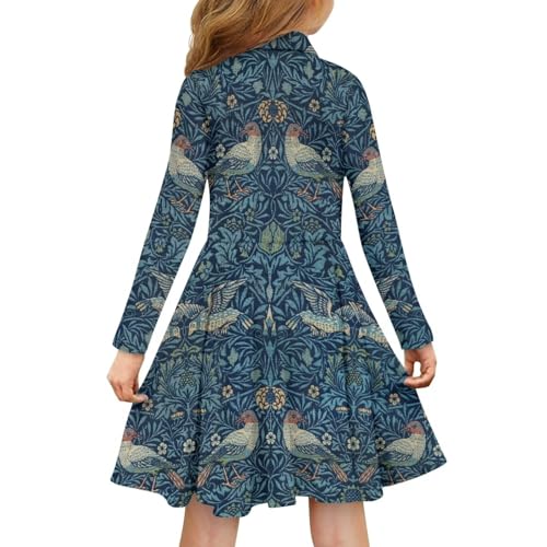 Floral Print Long Sleeve Polo Dress for Girls Flowy A Line Midi Swing Pleated Dresses for School,Playing,Holiday2