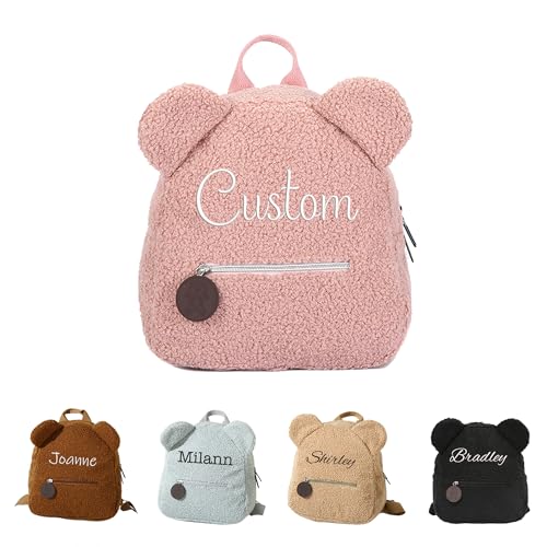 Customized Furry Backpack, Personalized Toddler Backpack for Girls with Embroidery Name, Birthday Christmas Gifts for Boys