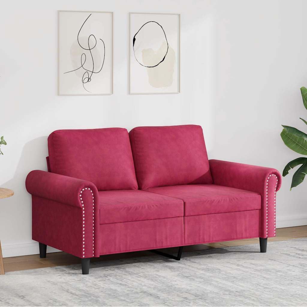 Sofá de 2 plazas de Terciopelo Rojo Tinto de 120 cm de longitud para salon