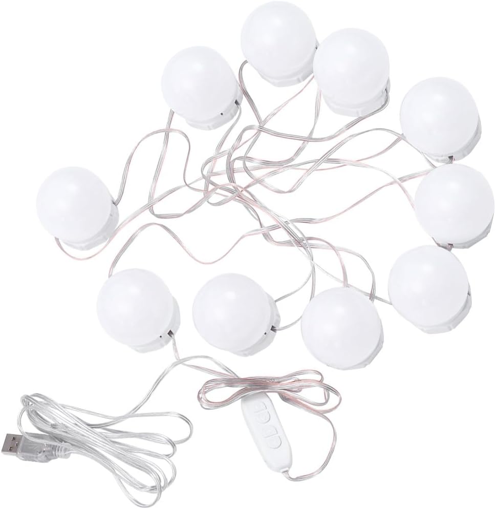 LED Vanity Mirror Light Bulbs 10-Count USB Powered Dimmable 3-Color Adjustable Brightness Cosmetic Makeup Mirror String Lights for Bathroom and Dressing Table
