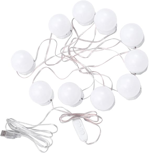 Vanity LED Light Bulbs 10pcs USB Powered Cosmetic Mirror Light Kit Adjustable Brightness for Makeup and Dressing Room