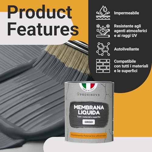 Membrana Liquida Impermeabilizzante Grigia Proxinova 1KG - Impermeabilizzante Terrazzi, Tetti E Camini, Guaina Liquida Calpestabile Per Esterni, Ideale Per Riparare Grondaie E Piatti Doccia - 2