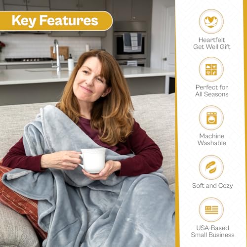 Manta Get Well - Manta Terapéutica - Manta Inspiracional para Mujeres/Hombres - Regalos de Pronta Recuperación - Abrigos Cálidos - Manta Suave de Forro Polar - Fortaleza - Pensamientos de Sanación (Forro Polar Gris 50x65) miniatura 4