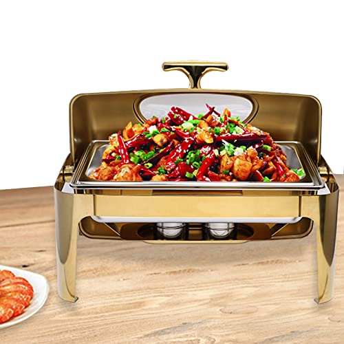 WOTZOV Calentador de Comida para bufé con Plato Caliente - Calentador eléctrico con Tapa Enrollable para hoteles, desayunos, Brunch y Grandes reuniones - Contenedor de Comida ca，Visual Cover