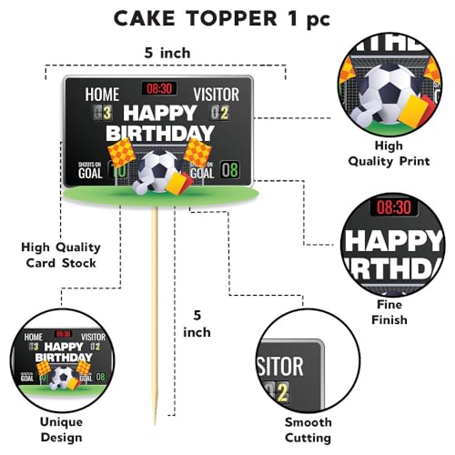 Image of Festiko Set of 24 Pcs Football Theme Happy Birthday Combo (Banner, Swirls With Cutouts, Cake & Cupcake Toppers), Football Theme Decorations, Birthday Decoration Items