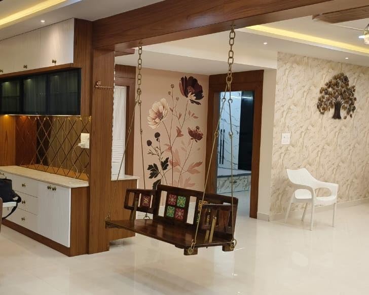 Image of Wooden /Jhula Reversible Tile with Brass Coated Chain Swing Without Cushion- Mannu (40 Inch)