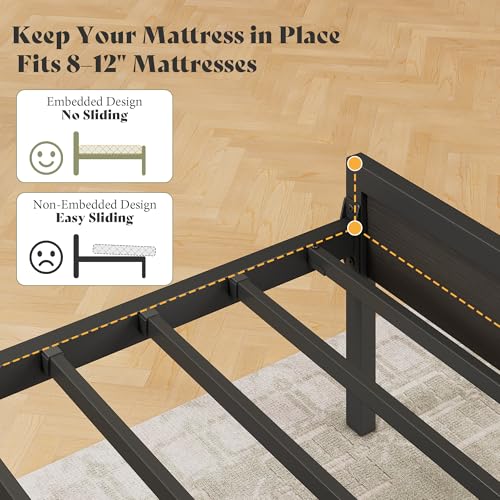 Image of AMERLIFE Full Size Bed Frame with Storage Headboard & Charging Station, Industrial Metal Platform Bed with Large Under-Bed Storage, Heavy Duty Slats, No Box Spring Needed, Black