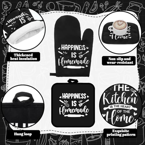 Fourluoo 10 Pcs Farmhouse Kitchen Decor and Accessories Set 4 Kitchen Towels 2 Pot Holders 2 Oven Mitts 2 Rugs for Cooking Baking Mom Housewarming Gifts(Black,Classic Style) by Fourluoo - Image 5