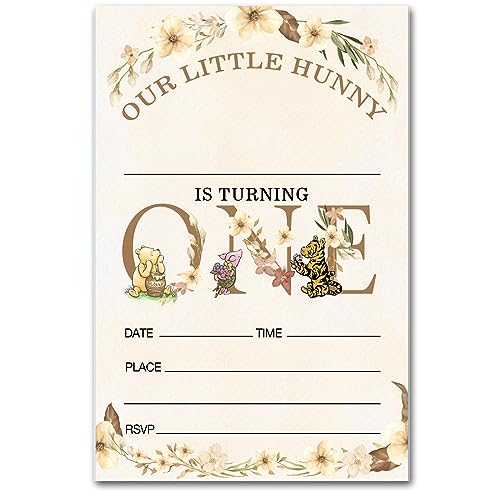 brayqu Lot de 20 cartes d'invitation pour 1er anniversaire Winnie l'ourson avec enveloppes Motif floral