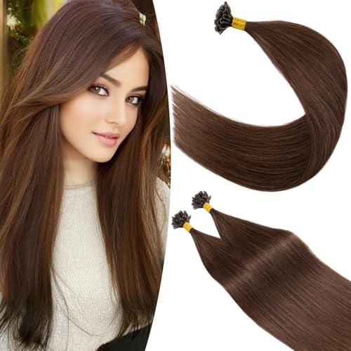 S-noilite Extension Capelli Veri Cheratina, 50 Pezzo 50g Extension Cheratina Capelli Veri, Umani Keratin Human Hair Extensions, Invisibili U-Tip Capello Umani, 55CM Marrone Cioccolato #4R