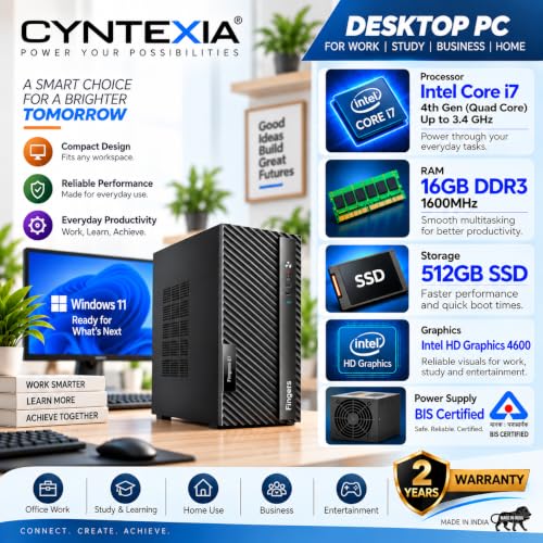 Image of Cyntexia Core i7 Desktop Computer PC | Core i7-4770 4th Gen | 16GB RAM | 500GB SSD | WiFi, HDMI, Bluetooth, VGA, USB 3.0, Ethernet| 2 Yr Warranty | Windows 11 | Office 2021 | Tower PC