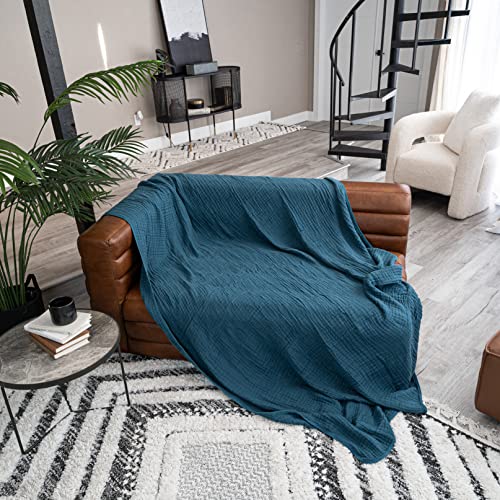 Image of Comfy Cubs Muslin Throw Blanket - 50 inch x 60 inch Quilted Design - Lightweight, Breathable 6-Layer Gauze Fabric - Soft Cotton Blanket for Home or Travel - Packaged in Elegant Gift Box - Neptune