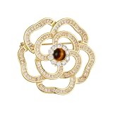 14K Gold Mother of Pearl Camellia Brooch, Luxury Moissanite Flower Pin, Sophisticated Accessory for Dinners and Parties (Golden red)