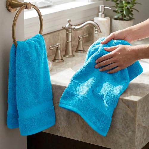 Image of MYTRIDENT Hand Towel | Urban Comfort | Quick Drying | Travel Friendly | for Men /Women | 2 Pc Hand Towel (40 cm x 60 cm) | 100% Cotton 450 GSM - Teal Sachet
