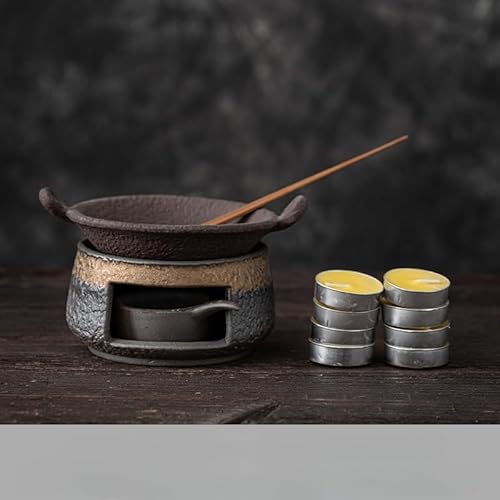 aelah 茶香炉 陶器 昔ながらの焼き茶ストーブセット 粗いセラミック の鉄釉キャンドル 加熱ラック 温かいお茶 焼き茶ストーブ 茶道アクセサリー 陶器加熱急須 ギフト ギフト お茶 お茶香炉セット ((石?の茶炉+焼き茶碗+竹片の茶?+8本のキャンドル