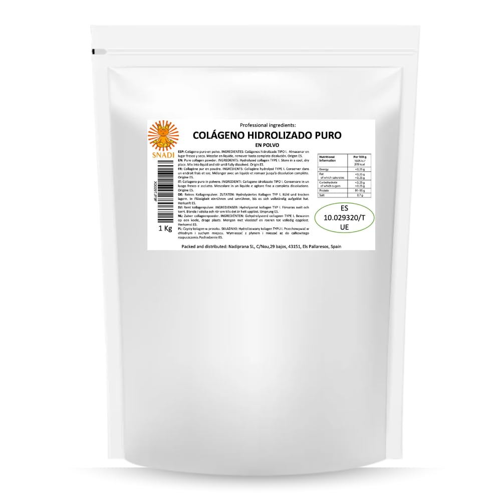 Poudre de Collagène Pur | Type 1 | 1 kg | Sans saveur, 100% Protéine | Peptides de Collagène de Type I à Dissolution Instantanée, 100 Doses | Santé des articulations, des os, de la peau