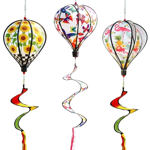 Rainbow Hot Air Balloon Wind Spinner Garden Pinwheels Whirligigs Wind Chime Decorations Outdoor Hanging Decor Lawn Yard Windsock Ornaments