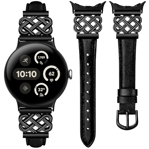 Image of TOYOUTHS Slim Leather Band Compatible with Google Pixel Watch 4 3 41mm /Pixel Watch 2 1 Band Women, Celtic Metal Dressy Thin Fashion Designer Premium Leather Strap for Google 4 3 2 1 Smartwatch