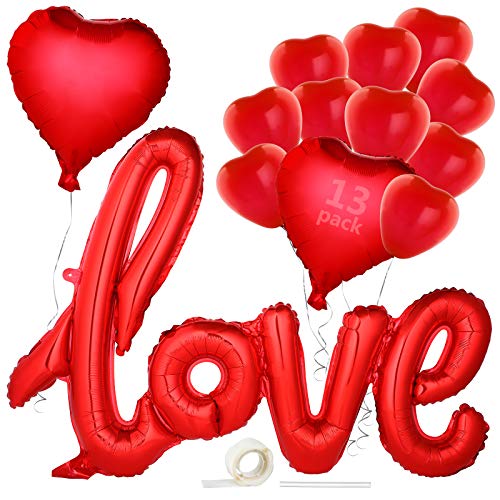 GeeRic Love Lettre Ballons en Aluminium Décorations de la Saint-Valentin Ballons de Mariage Ensemble Ballon de Fête de Mariage 13 Pièces Rouge Cover