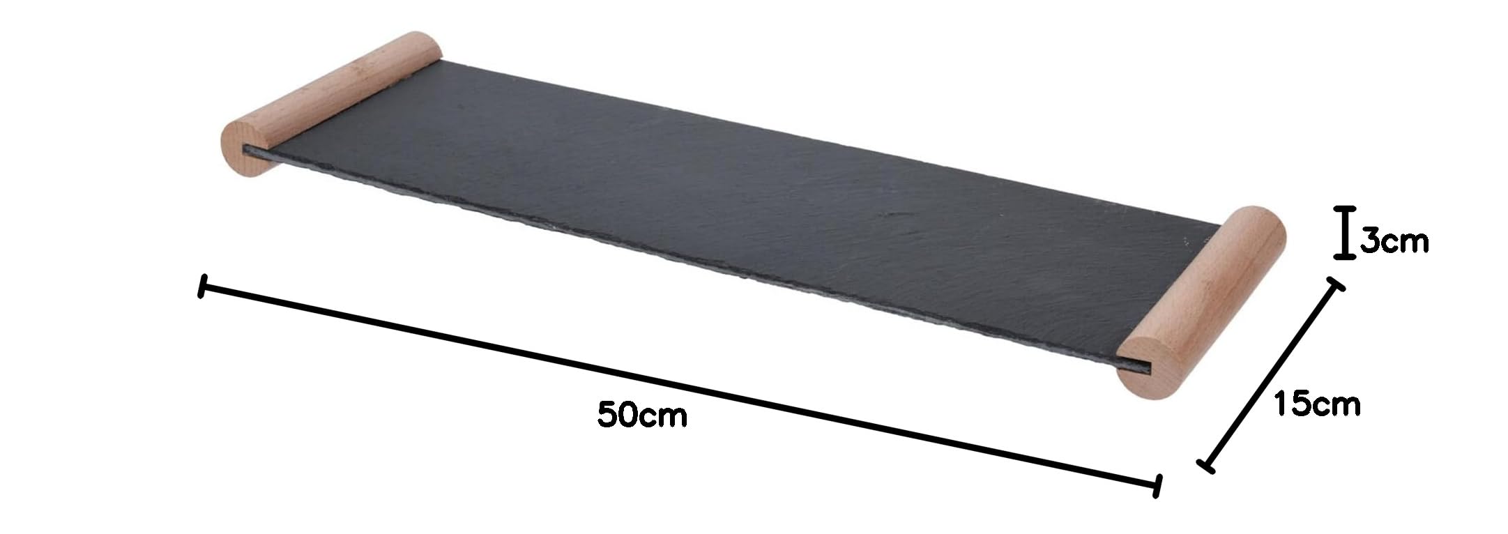 HAC24 4x Servierplatte Schiefer 50 x 15 cm mit Holzgriffen Schieferplatte Käseplatte Wurstplatte Servierteller