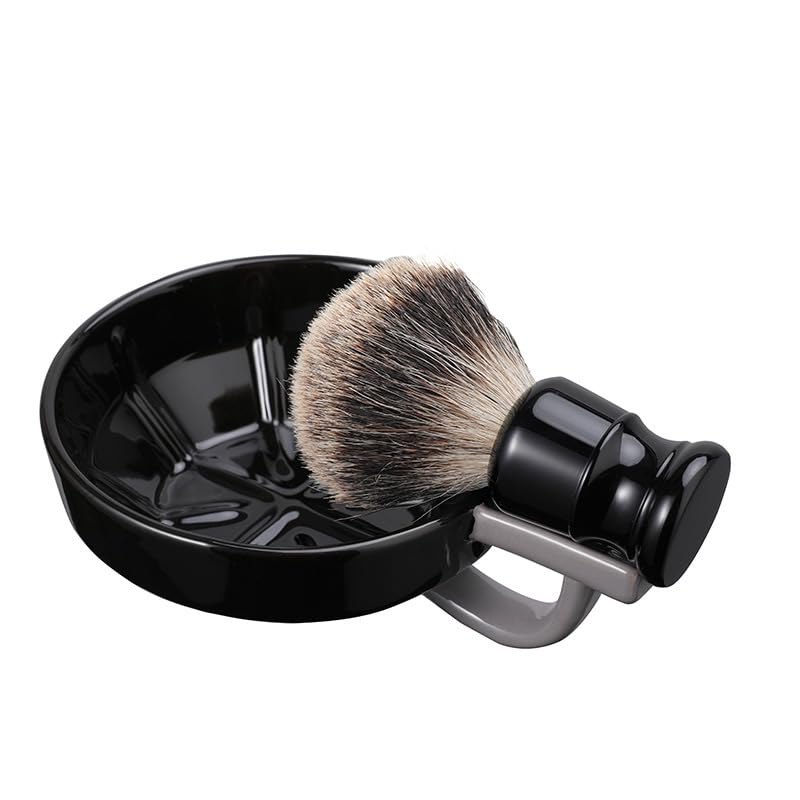 Set di ciotole da barba con porta pennelli, nero, diametro 13 cm, 400 g, 2 pezzi