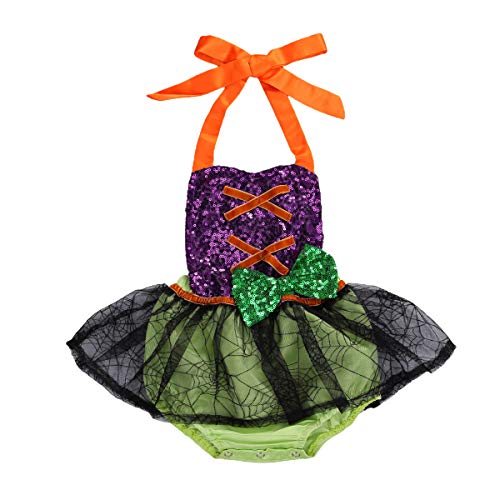 Toddler Infant Baby Girl Halloween Romper Tank Top Bodysuit Bowknot Halter Jumpsuit Halloween Tutu Tulle Dress (Purple-Bowknot,6-12 Months)