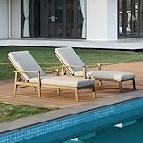 SEEHILL 2-Pack Teak Chaise Lounge Chairs, Never Rust Aluminum Outdoor Pool Lounge Chair Set with Gray Cushions, 6-Position Adjustable Patio Loungers, Outdoor Lounge Chairs for Poolside, Beach, Yard