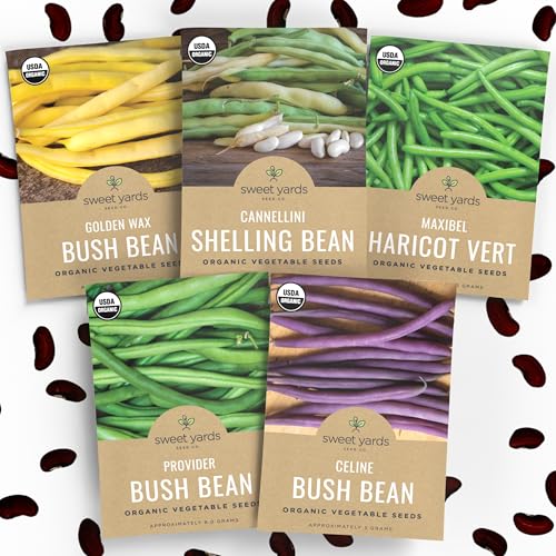 Organic Bean Seeds Variety Pack - 5 Individual Packs - 2026 Season - Golden Wax Bush, Cannellini Shelling Bean and More! For Indoor & Outdoor Planting (Non-GMO, Certified Organic)