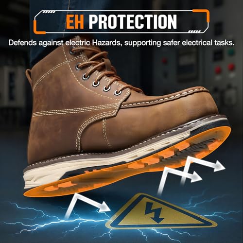 Image of NINGO Steel Toe Work Boots for Men, Puncture Proof & Non Slip Work Boots, Mens Safety Moc Toe Work Shoes with EH Protection, Water & Oil Resistant for Construction, Hunting, Welding