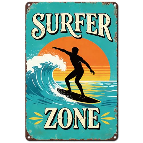 Hobbspring Belle plaque en métal pour la maison surf panneaux de porte en fer pour pubs salle de bain coucher de soleil paysage ondulé poster mural surfeur...