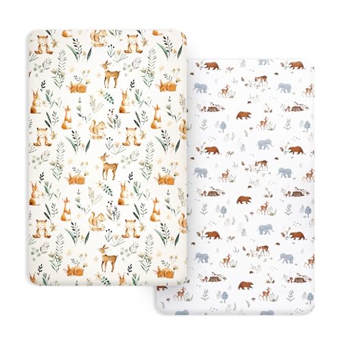 Image of PHF Soft Mini Crib Sheet Set, 2 Pack Silky Comfy Pack N Play Sheets for Boys Girls, Universal Fit for Pack N Play, Playard and Mini Crib Mattresses, Woodland