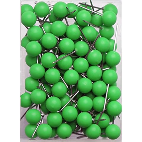 AnMiao Star 100pcs Map Tacks Push Pins 1/4 Inch Diameter Plastic Round Head and Steel Needle Points,Used for Marking Variety DIY Craft Office and Home on Map,Bulletin Board or Cork Boards（Green） Cover