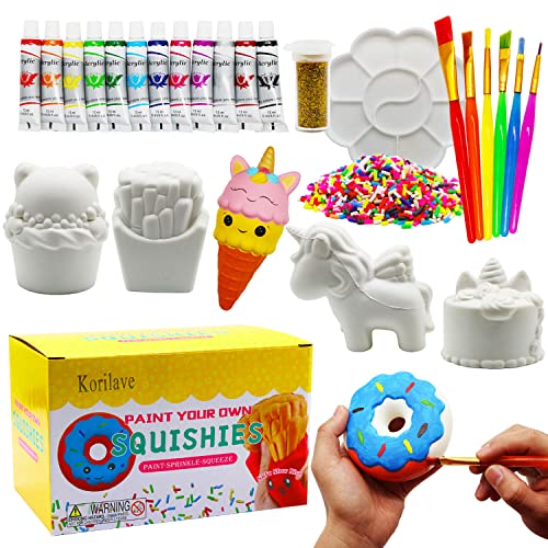 Korilave Squishies Toy Painting Kit for Girls DIY Art Crafts, Jumbo Slow Rising Blank Unicorn Squishy Party Supplies Stress Anxiety Relief Toy for Kids 4 5 6 7 8 Years Old(27Pcs)