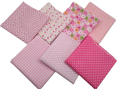 Levylisa 19.7” X 19.7” 7Pcs Pink Printing Floral Dot Stripe Cotton Quilting Fabric Quarter Bundle Patchwork Quilting Fabric Sets Sewing Fabric Patchwork Flower Dots Diy Quilting Handmade Craft  #TOP3