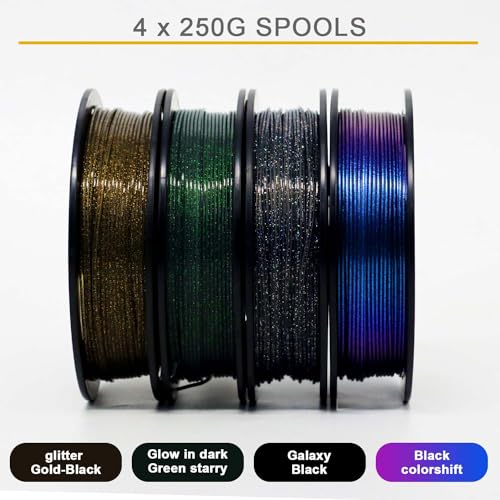 Image of RepRapper PLA Filament, Multicolor Glitter Sample Pack, Shiny Galaxy Silk PLA1.75MM for 3D Printer, Glow in The Dark Sparkle Laser Series 3D Printer Filament, 250g*4