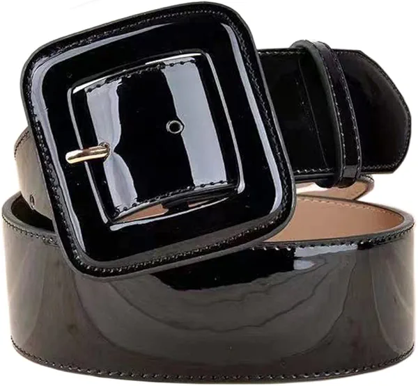 ANNULOYA Lady's Patent Leather Belt Fashion Cinch Women Wide Waist Belts for Dresses with Square Buckle