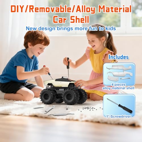 Image of Amphibious Monster Truck with LED Eyes, 1:18 Rechargeable Remote Control Car, 2.4 GHz Waterproof RC Cars Toy Truck, 4WD All Terrain Off-Road Pickup, Toys for 6+ Year Old Kids Christmas Birthday Gifts