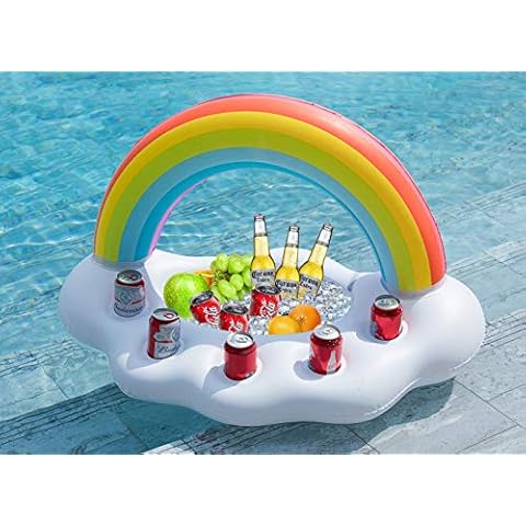 Abester Inflatable Rainbow Cloud Drink Holder Floating Beverage Salad Fruit Serving Bar Pool Float Party Accessories Summer Beach Leisure Cup Bottle Holder Water Fun Decorations Toys Kids Adults Cover