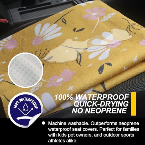 Image of Back Seat Cover for Car Trucks Van SUV Jeep,Waterproof Rear Bench Towel Seat Covers for Dogs and Kids,Automotive Backseat Protector (Chamomile and Yellow)