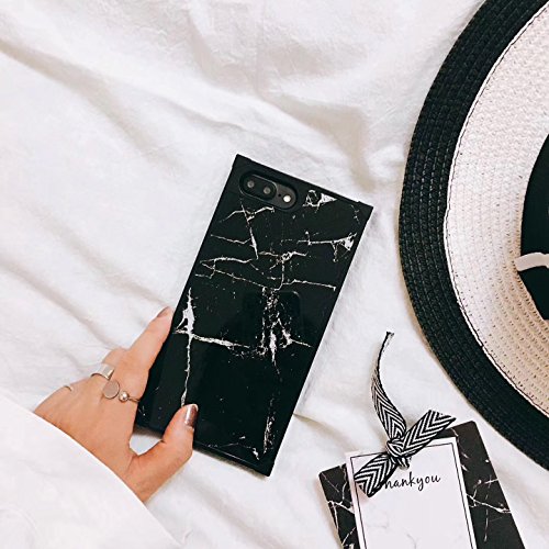 YonMeet Black and White Marble Case for iPhone 8 7 Plus 8plus TPU Soft Glossy Mirror Shockproof Back Cover Phone casing Shell (iPhone 7 Plus/8 Plus 5.5'', Black)